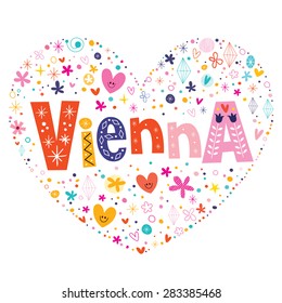 Vienna heart shaped type lettering vector design