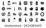 Vienna icons set simple vector. Austria architecture. City history opera