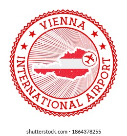 Vienna International Airport stamp. Airport logo vector illustration. Vienna airport with country flag.