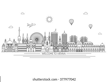 Vienna line detailed skyline. Travel and tourism background. Vector background. line illustration. Line art style