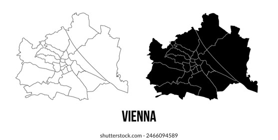 Vienna map of city regions districts vector black on white