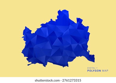 Vienna Map - Low poly polygon map in deep blue gradient on soft beige background, modern minimal geometric design, clean abstract vector illustration with faceted triangulated style.