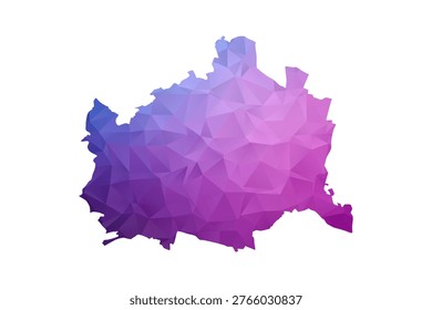 Vienna Map - Polygon Style Vector Illustration in Blue and Purple Gradient, Low Poly Geometric Design, Isolated on White Background, Ideal for Infographics and Learning Materials.