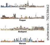 Vienna, Prague, Budapest and Warsaw vector city skylines