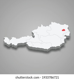 Vienna region location within Austria 3d isometric map