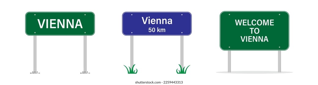 Vienna road sign. Welcome to Vienna. Entering the city billboard. Vector image