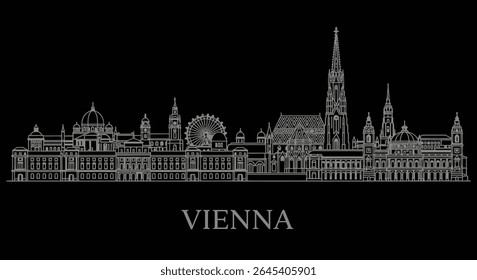 Vienna Skyline with Austria, Cityscape, and Line Art.