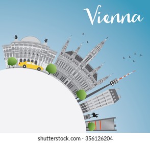 Vienna Skyline with Gray Buildings, Blue Sky and Copy Space. Vector Illustration. Business Travel and Tourism Concept with Historic Buildings. Image for Presentation, Banner, Placard and Web Site.