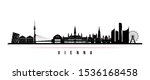Vienna skyline horizontal banner. Black and white silhouette of Vienna, Austria. Vector template for your design. 