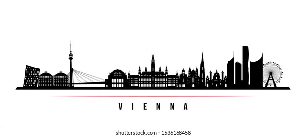 Vienna skyline horizontal banner. Black and white silhouette of Vienna, Austria. Vector template for your design. 