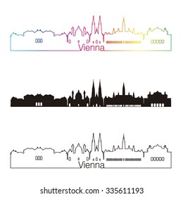 Vienna skyline linear style with rainbow in editable vector file