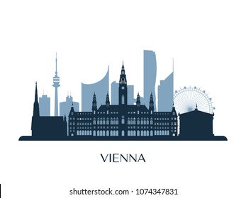 Vienna skyline, monochrome silhouette. Vector illustration.