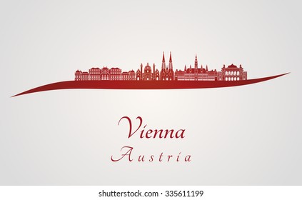 Vienna skyline in red and gray background in editable vector file