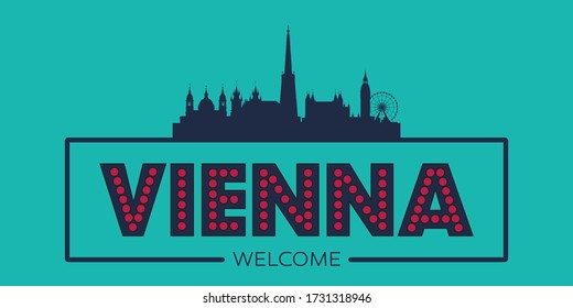 Vienna skyline silhouette flat design typographic vector illustration.