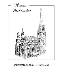 Vienna Stephansdom. Vector hand drawn sketch  illustration.