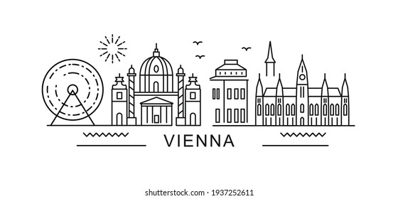 Vienna style City Outline Skyline with Typographic. Vector cityscape with famous landmarks. Illustration for prints on bags, posters, cards. 