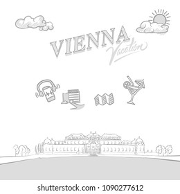 Vienna travel marketing cover, set of hand drawn a vector sketches