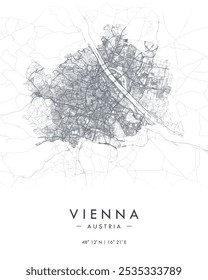 Vienna vector map. Detailed map of Vienna city in Austria. Best free vector illustration. Outline map with highways and streets. Tourist decorative street map.