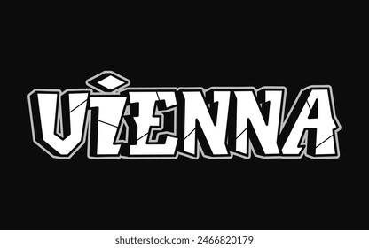 Vienna word trippy psychedelic graffiti style letters.Vector hand drawn doodle cartoon logo Vienna illustration. Funny cool trippy letters, fashion, graffiti style print for t-shirt, poster