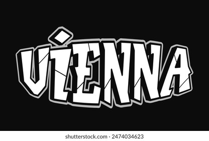 Vienna word trippy psychedelic graffiti style letters.Vector hand drawn doodle cartoon logo Vienna illustration. Funny cool trippy letters, fashion, graffiti style print for t-shirt, poster