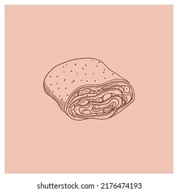 Viennese strudel hand drawn illustration isolated.