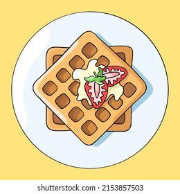 Viennese waffles, breakfast, vector design element in the style of doodles, isolated on a white background, hand drawn