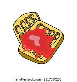 Viennese waffles, hand-drawn doodle-style elements. Breakfast. Good Morning. Waffles with jam. A simple doodle style vector. 