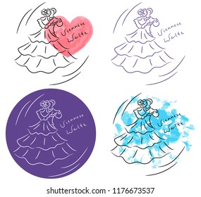 Viennese walts dancing pair couple  sketch with watercolor vector illustration