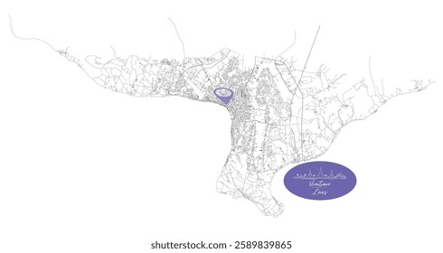 Vientiane capital city of Laos,Urban Streets Roads Map with city center location pin, illustration vector element image 