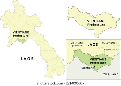 Vientiane Prefecture location on map of Laos. Capital city is Vientiane