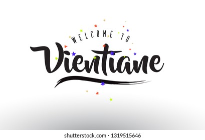Vientiane Welcome to Text with Colorful Balloons and Stars Design Vector Illustration.