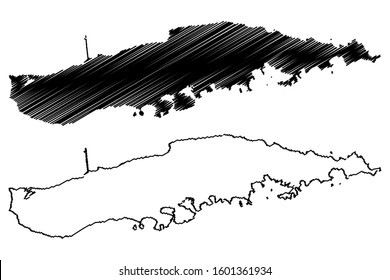 Vieques island municipality (Commonwealth of Puerto Rico, Porto Rico, PR, Unincorporated territories of the United States) map vector illustration, scribble sketch Isla de Vieques map