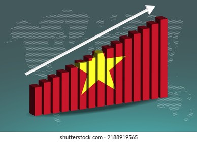 Vietnam 3D bar chart graph vector, upward rising arrow on data, country statistics concept, Vietnam country flag on 3D bar graph, increasing values, news banner idea
