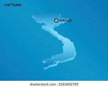 Vietnam 3D Isometric map with Capital Mark Hanoi Vector Illustration Design