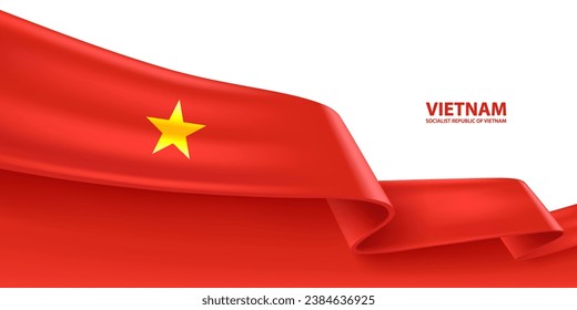 Vietnam 3D ribbon flag. Bent waving 3D flag in colors of the Vietnam national flag. National flag background design.