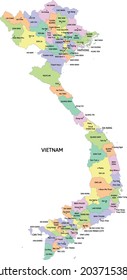 Vietnam administrative map with provinces and capitals. Colored. Vector