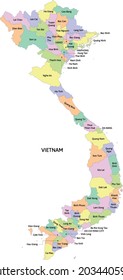 Vietnam administrative map with provinces. Colored. Vector