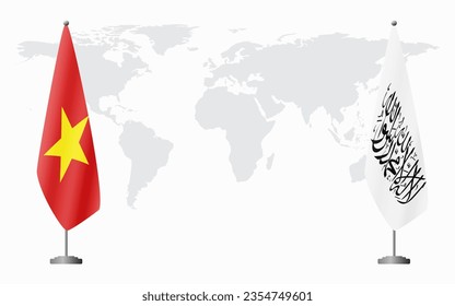 Vietnam and Afghanistan flags for official meeting against background of world map.