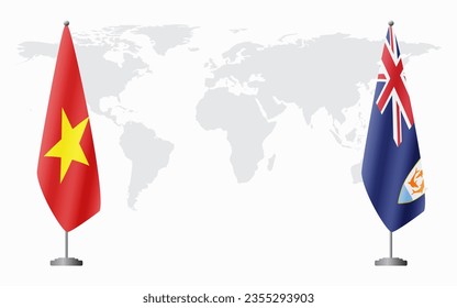 Vietnam and Anguilla flags for official meeting against background of world map.