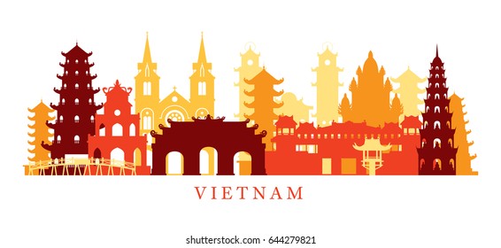 Vietnam Architecture Landmarks Skyline, Shape, Silhouette, Cityscape, Travel and Tourist Attraction