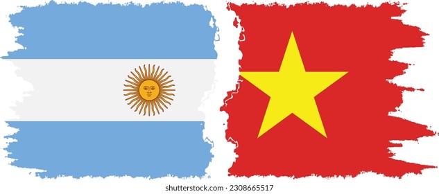 Vietnam and Argentina grunge flags connection, vector