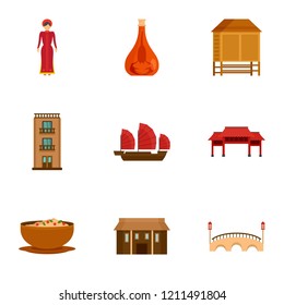 Vietnam attraction icon set. Flat set of 9 vietnam attraction vector icons for web design