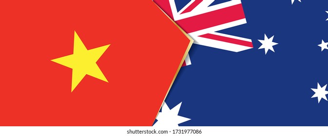 Banderas de Vietnam y Australia, dos banderas vectoriales símbolo de relación o confrontación.