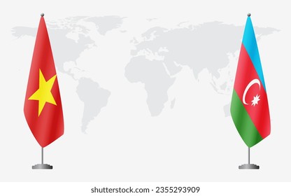 Vietnam and Azerbaijan flags for official meeting against background of world map.