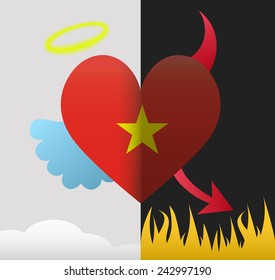 Vietnam background of a heart half demon half angel