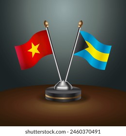 Vietnam and Bahamas table flags relation with gradient backgrund. Vector Illustration