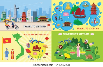 Vietnam banner set. Flat illustration of vietnam vector banner set for web design