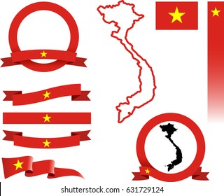 Vietnam Banner Set. Vector graphic flags, banners and ribbons of Vietnam..