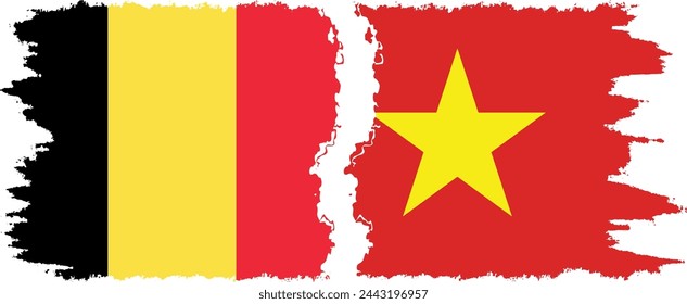 Vietnam and Belgium grunge flags connection, vector