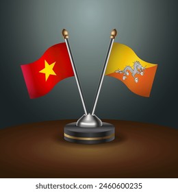 Vietnam and Bhutan table flags relation with gradient backgrund. Vector Illustration